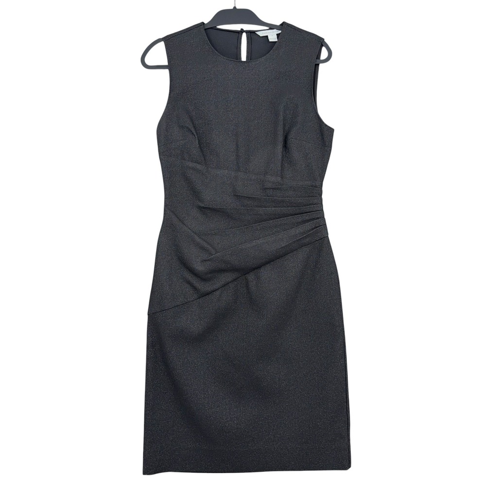 Diane von Furstenberg Glennie Sheath Dress Womens 10 Black Silver Metallic